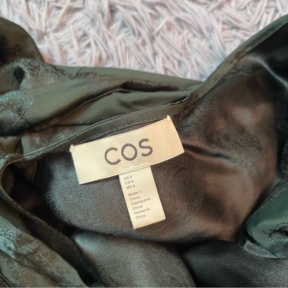 COS Dark Green Paisley Jacquard Satin Silk Tie Back Shirt Size 4 - Picture 7 of 8